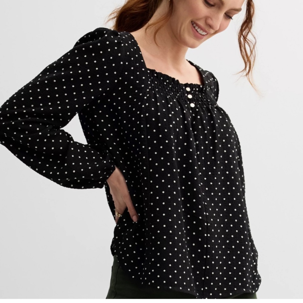 Draper James Black and White Polka Dot Puff Sleeve Blouse Size XXL